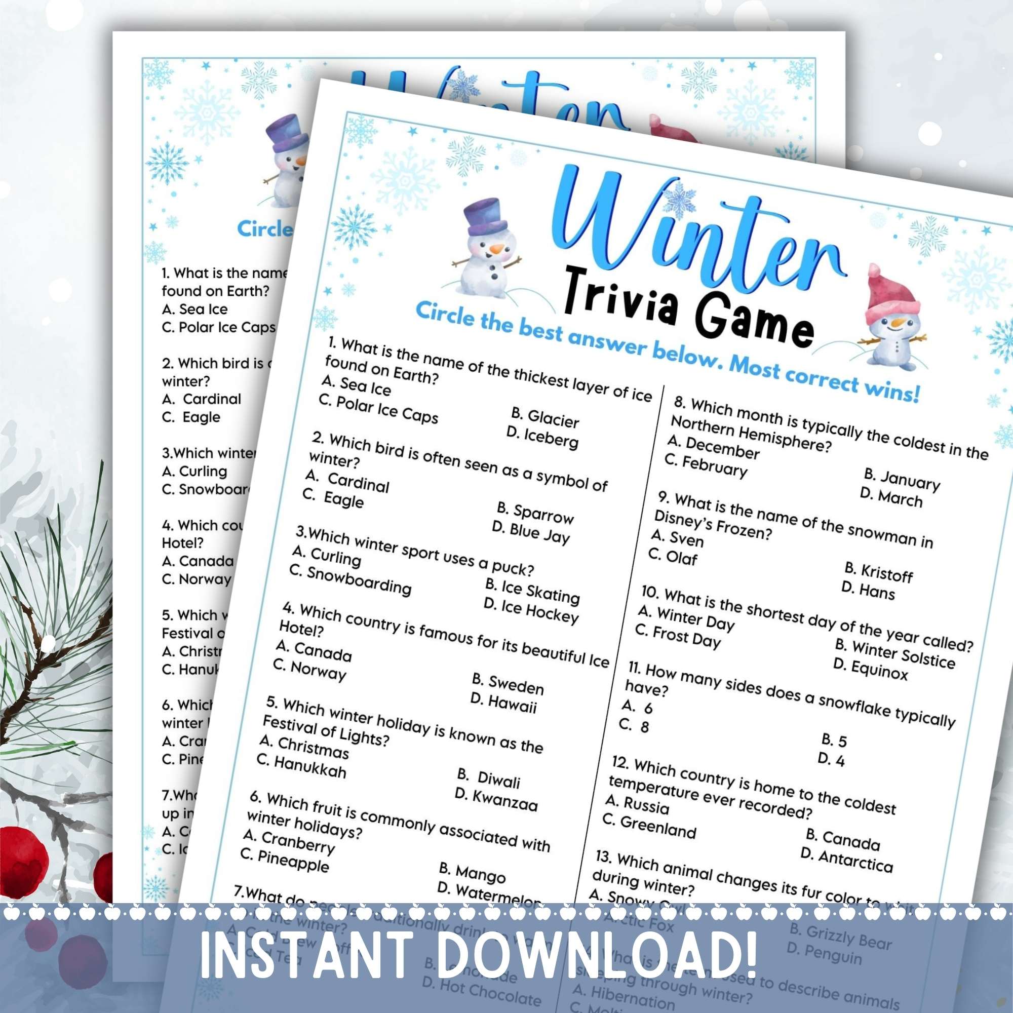 winter trivia game | lightly sketched